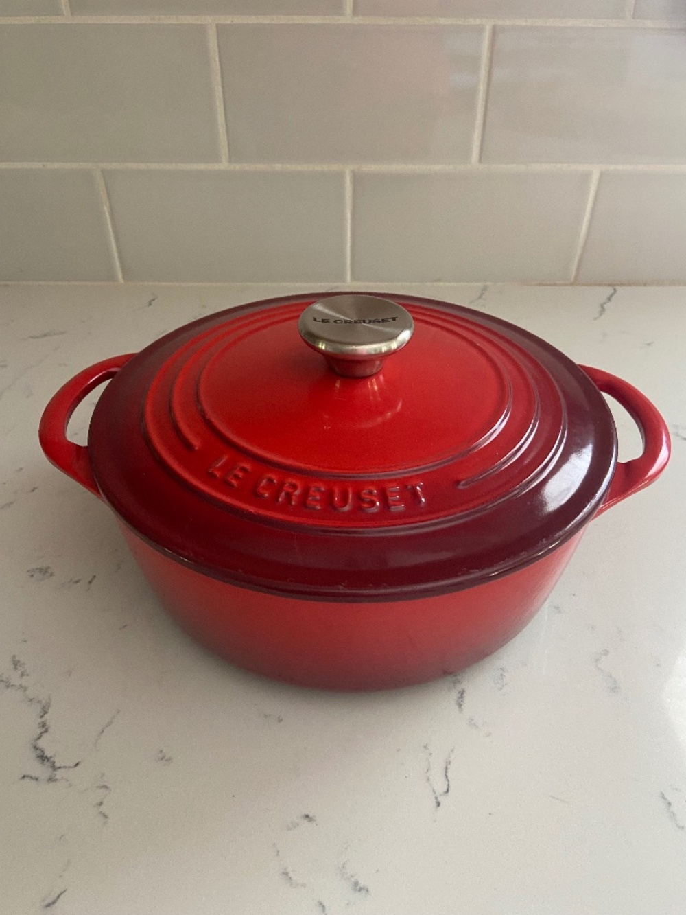 Le Creuset 22 Round Dutch Oven Cherry Red Enameled Cast Iron France